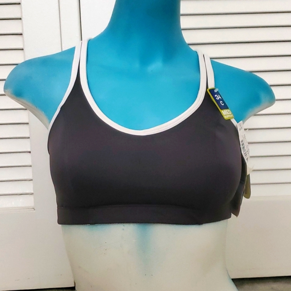 Champion Sports Bra Shape T-Back CH1050 34C Grey Asphalt / White Medium Support
